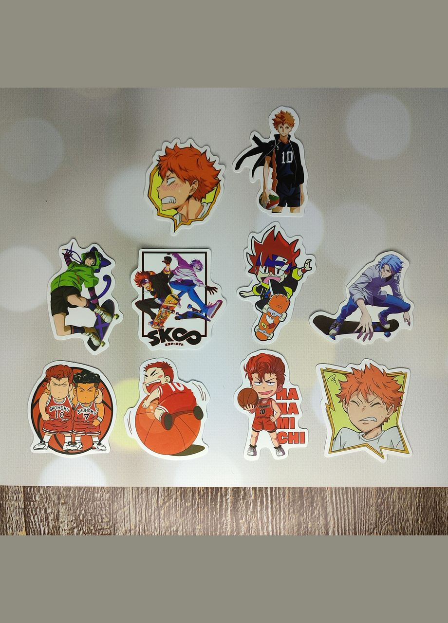 Наклейки, стикеры "Волейбол. Слэм-данк. SK8". Набор из 10 шт SureGeek (322243703)