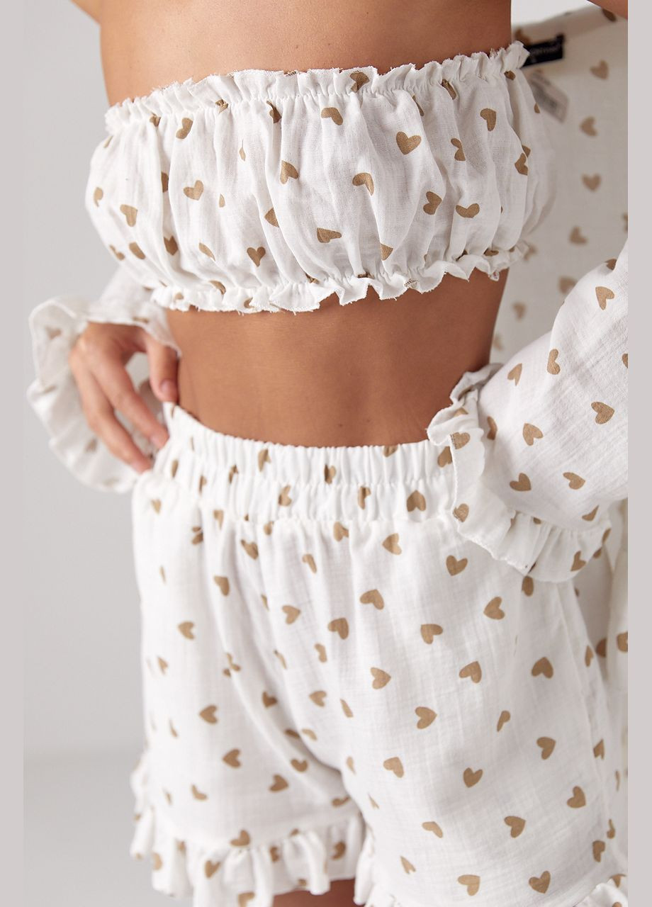 Летний костюм-тройка украшенный сердечками Lurex (296889469)