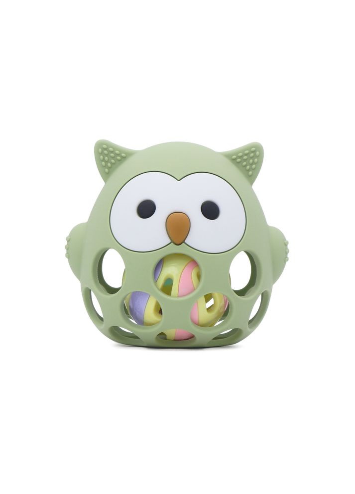 Набір силіконового дитячого посуду для прикорму на присосках оливковий з гризунком прорізувачем-брязкальцем Cheeks (354830538)