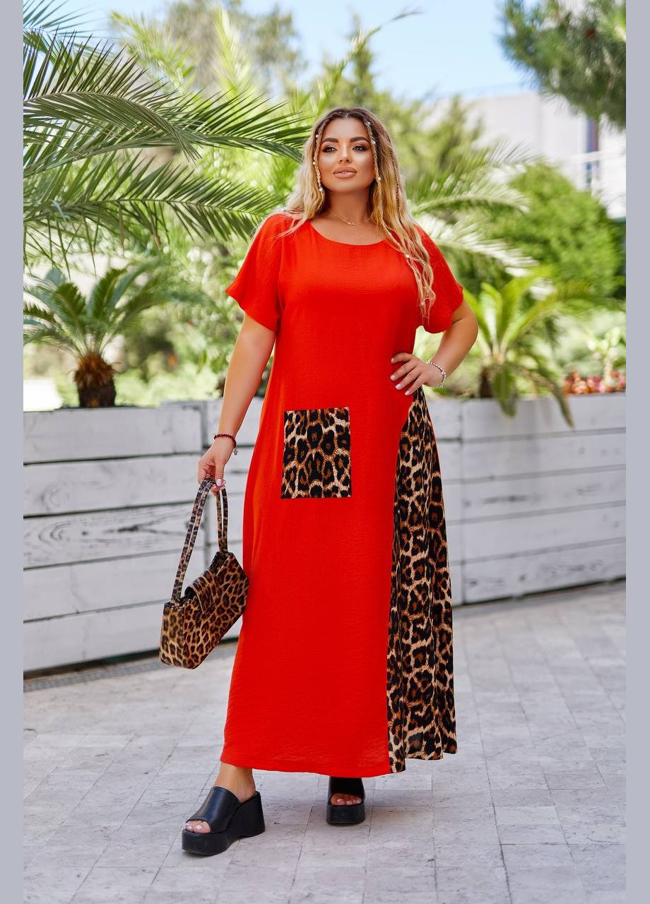 Оранжевое повседневный, кэжуал женское платье больших размеров Style Point леопардовый