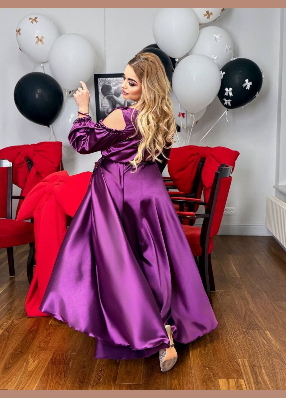 Фіолетова святковий, коктейльна, вечірня довга святкова сукня з розрізом на запах на запах Україна