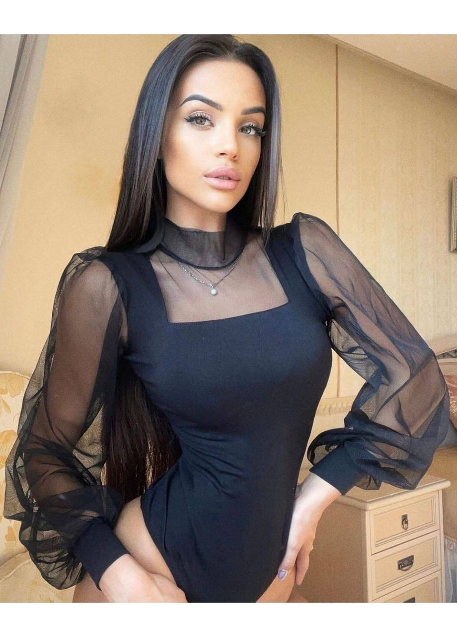 Боди с объемными рукавами из фатина No Brand (365639412)