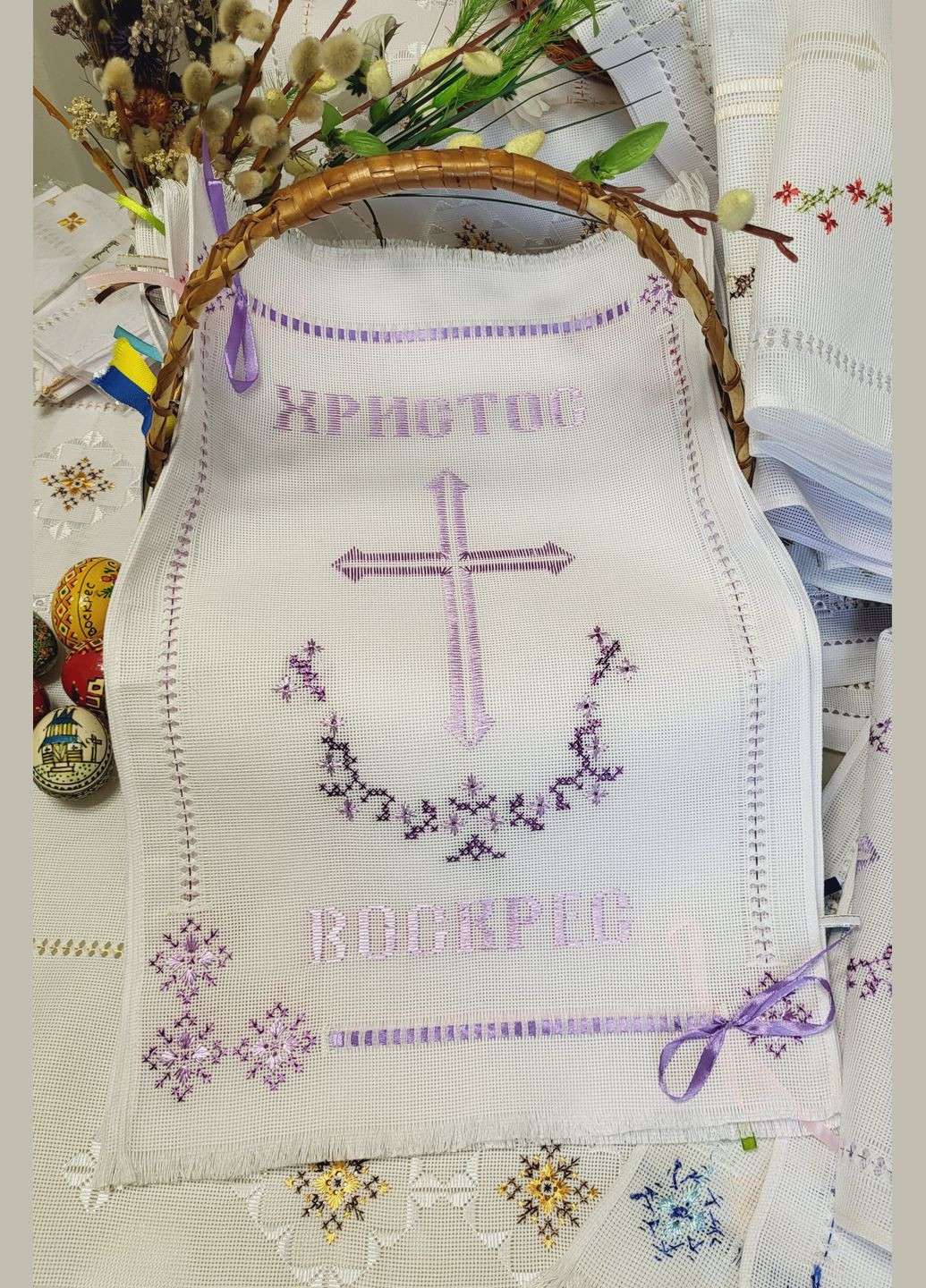 Вышитая салфетка-полотенце на пасхальную корзину (ручная вышивка) Hand Made (316262446)