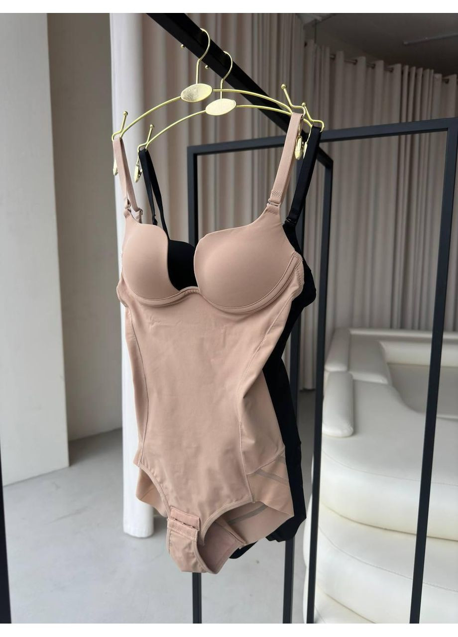 Корректирующий боди с чашки моделирующий втягивающий для фигуры. Боди женский с эффектом утяжки бежевый телесный оттенок с брет No Brand (365550116)