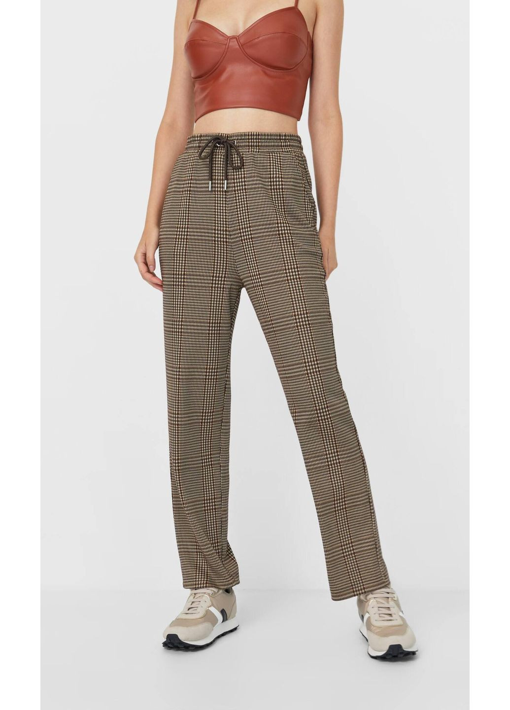 Штани демісезон,темно-бежевий в клітку, Stradivarius (283300892)