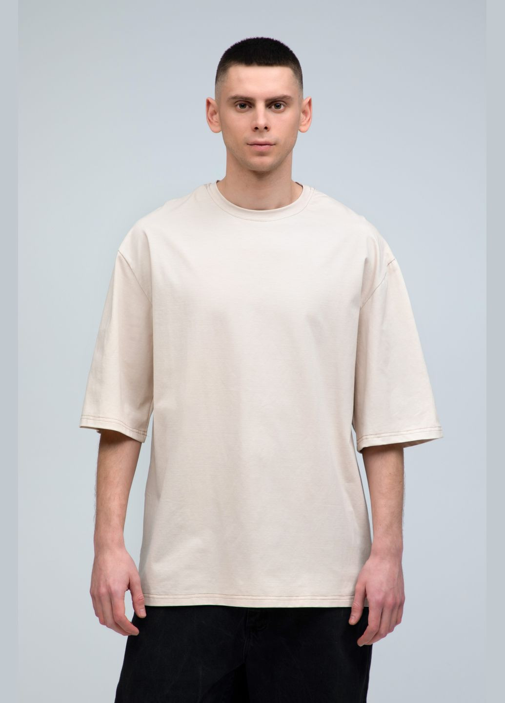 Комбинированная набор оверсайз мужских футболок 3шт, бежевый/голубой/темно-синий (u0104m-3pack2) с коротким рукавом RAY Oversize