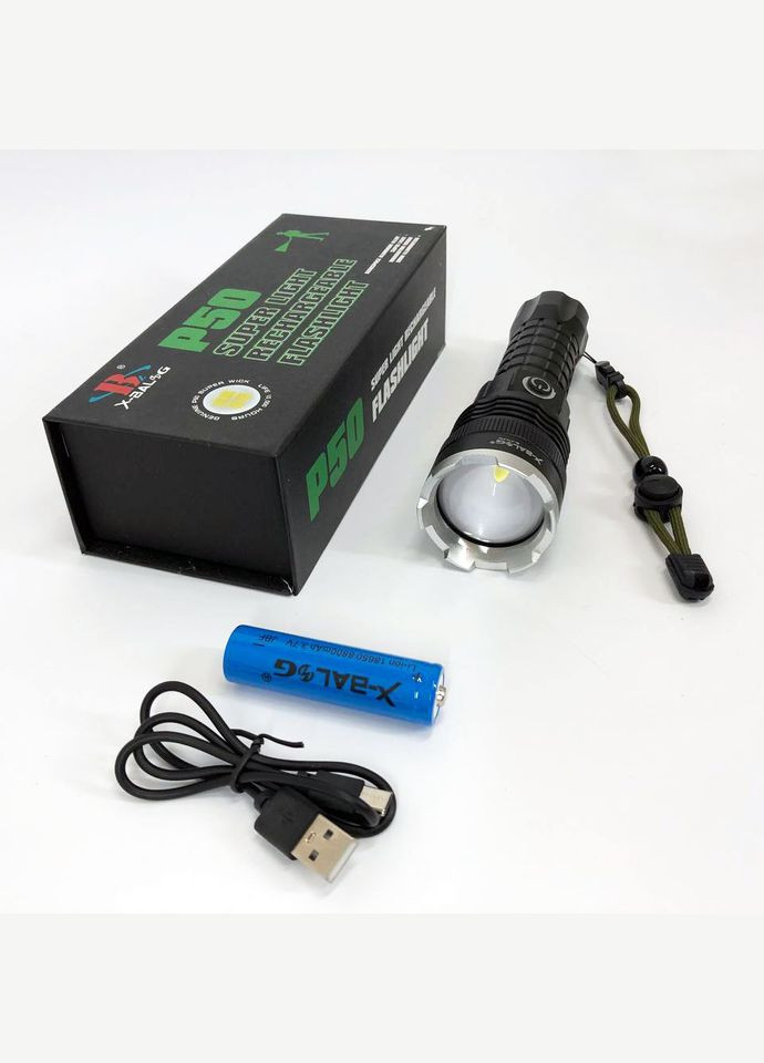 Фонарь аккумуляторный X-Balog BL-A72-P50, ручной фонарик, водонепроницаемый фонарь, мощный аккумуляторный Bailong (364665644)