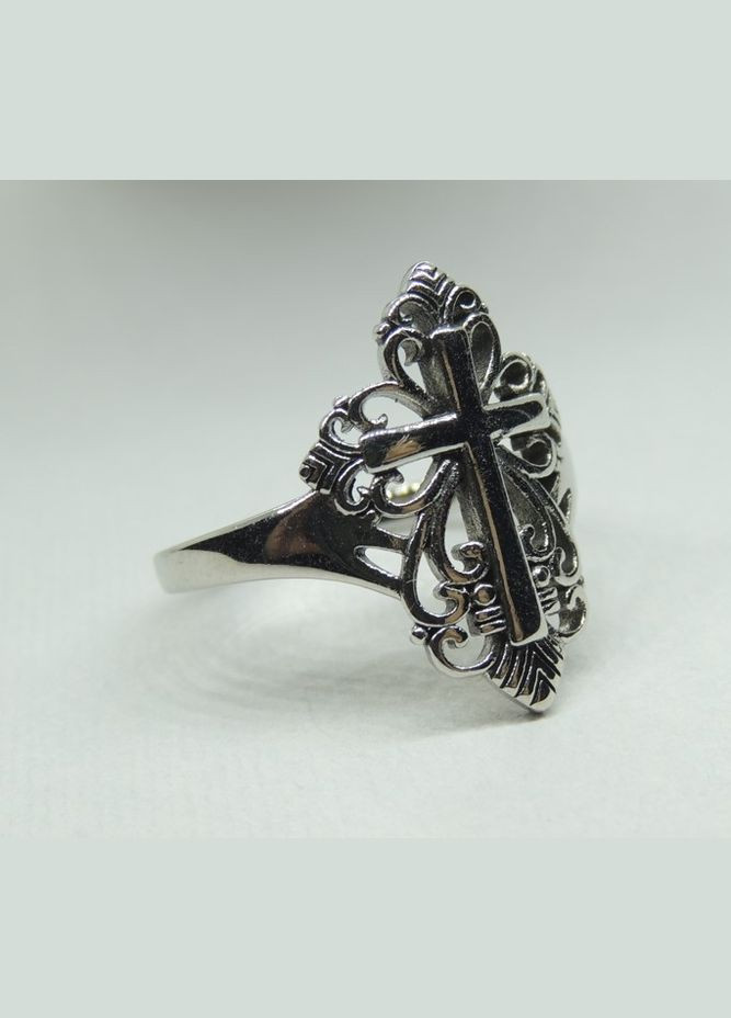 Каблучка з Хрестом перстень сріблястий з хрестом і візерунками р 18 Fashion Jewelry (285110648)