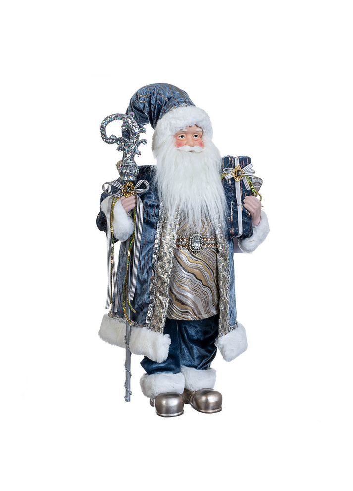 Фигурка новогодняя Санта с посохом в синем 61х32 см 6011-003 Lefard (346528713)