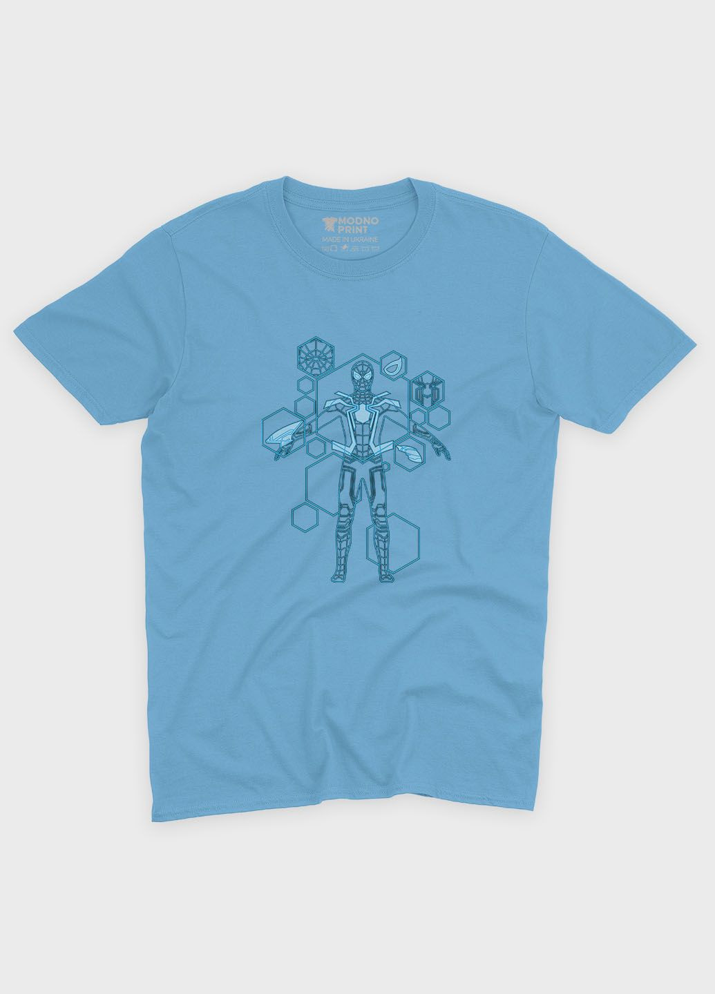 Блакитна демісезонна футболка для дівчинки з принтом супергероя - людина-павук (ts001-1-lbl-006-014-094-g) Modno