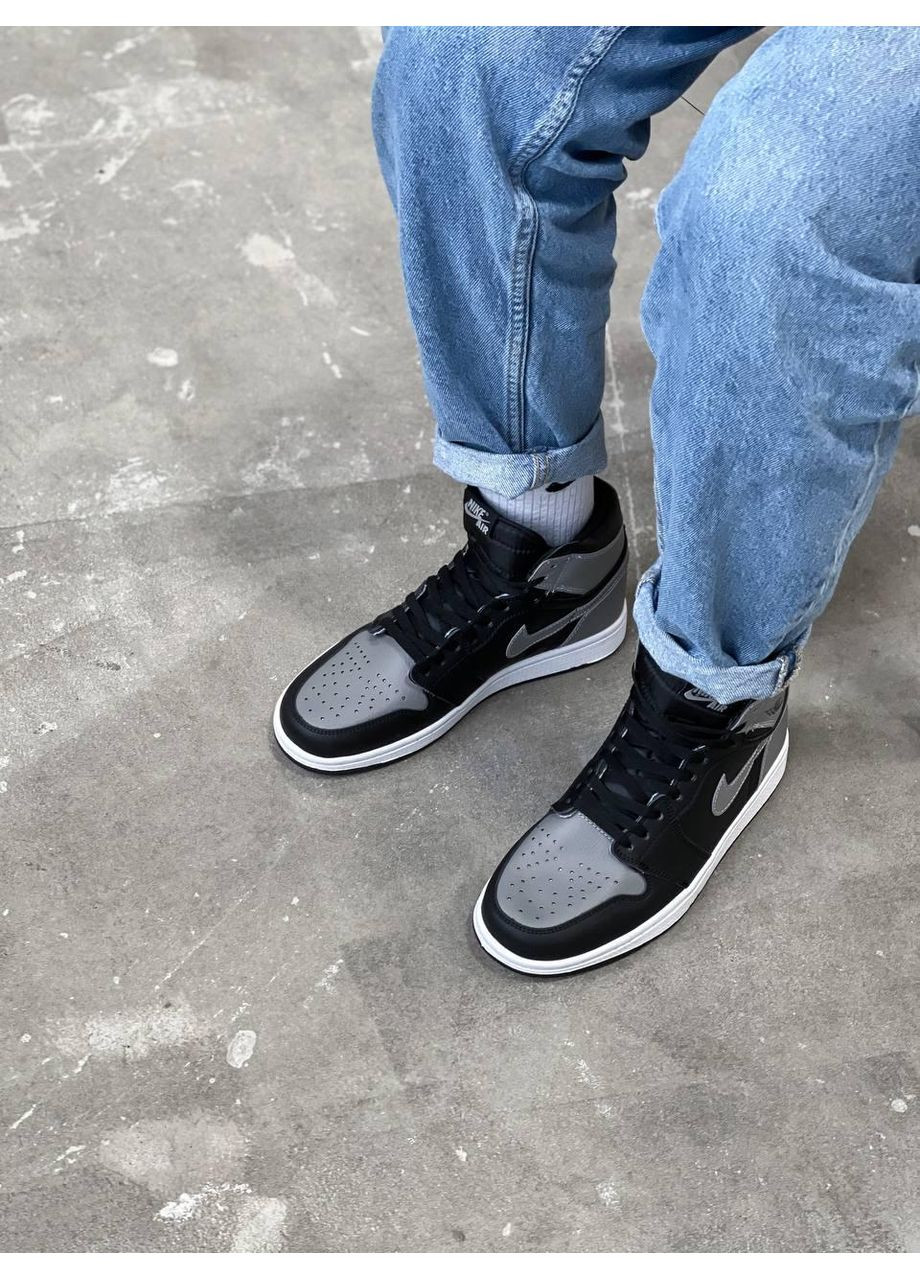 Серые демисезонные кроссовки мужские nike air jordan 1 retro high black grey найк аир джордан No Brand