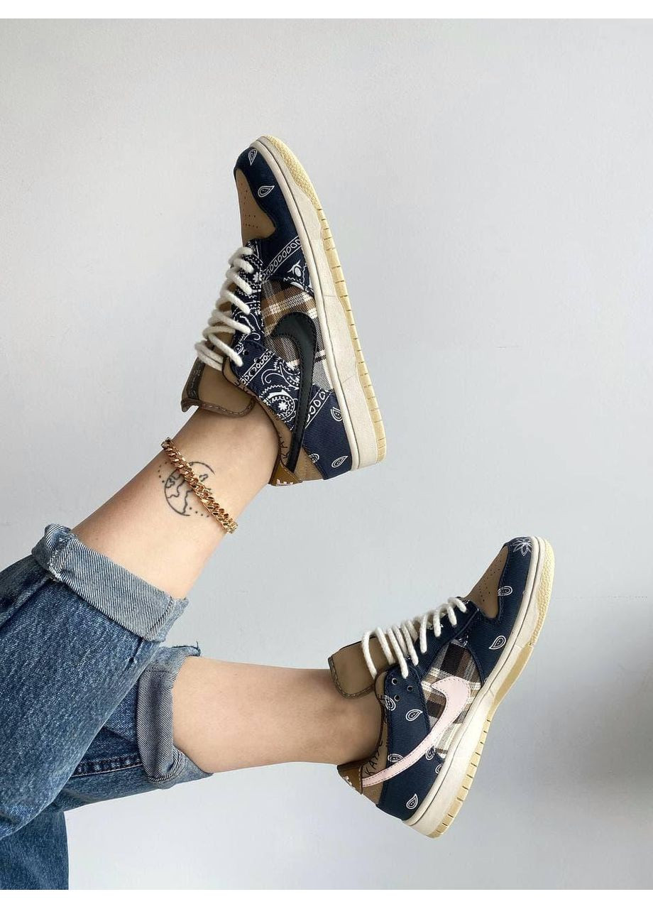 КРОССОВКИ ЖЕНСКИЕ NIKE SB DUNK LOW X TRAVIS SCOTT CACTUS JACK BROWN НАЙК СБ ДАНК No Brand чёрные демисезоны (369388823)