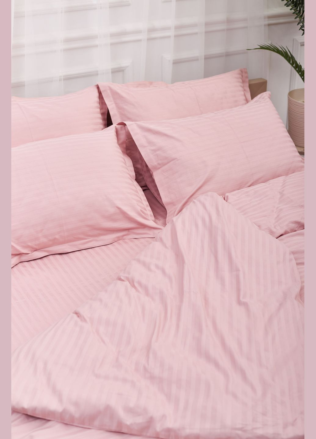 Комплект постельного белья Satin Stripe двуспальный 175х210 наволочки 2х70х70 (MS-820003612) Moon&Star stripe pink (288043737)