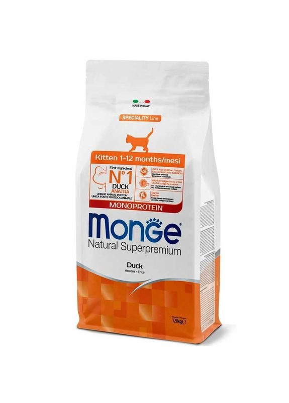 Natural Superpremium Monoprotein Kitten Duck - Сухой монопротеиновый корм с уткой для котят всех пород - 1,5 кг Monge (327070941)