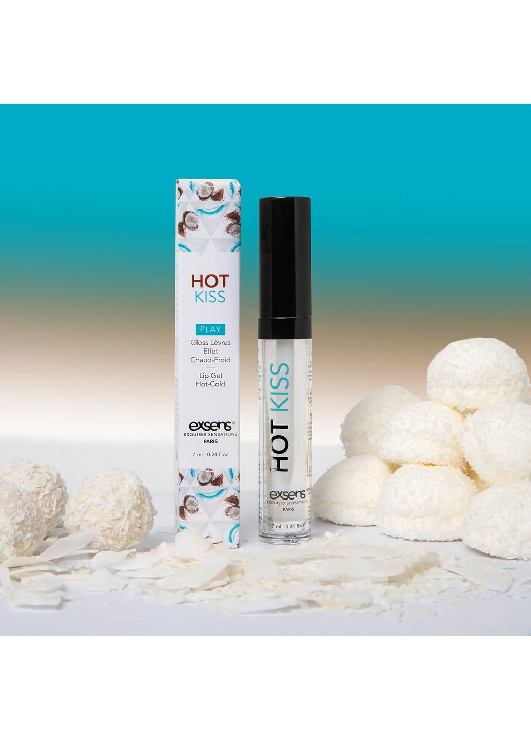Стимулювальний блиск для губ Coconut Hot Kiss 7 мл, зігріває та охолоджує Exsens (366876383)