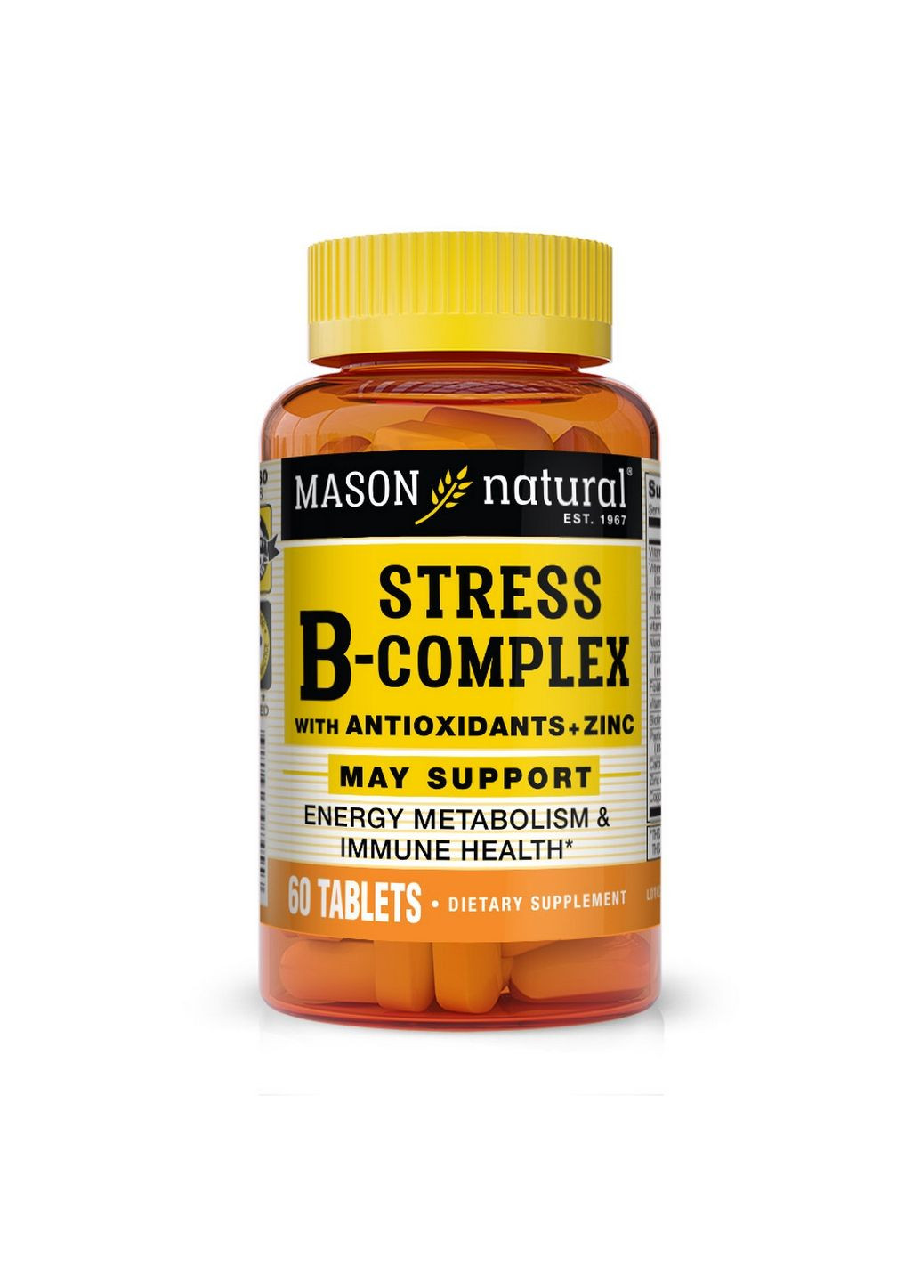 Витамины и минералы Stress B-Complex With Antioxidants + Zinc, 60 таблеток Mason Natural (293479538)