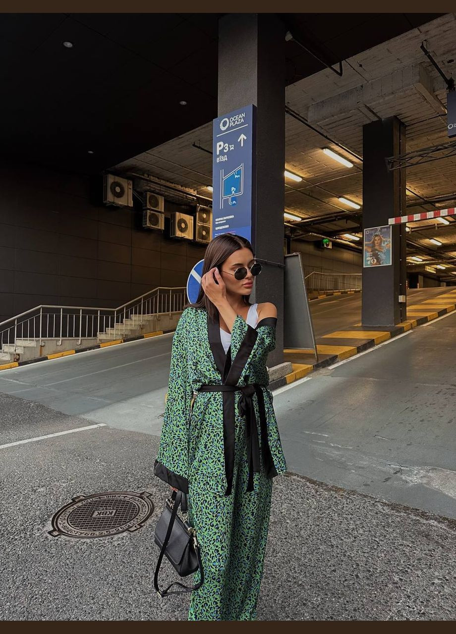 Жіночий костюм двійка: кімоно на запах та брюки зі штучного шовку MonCher (334676369)