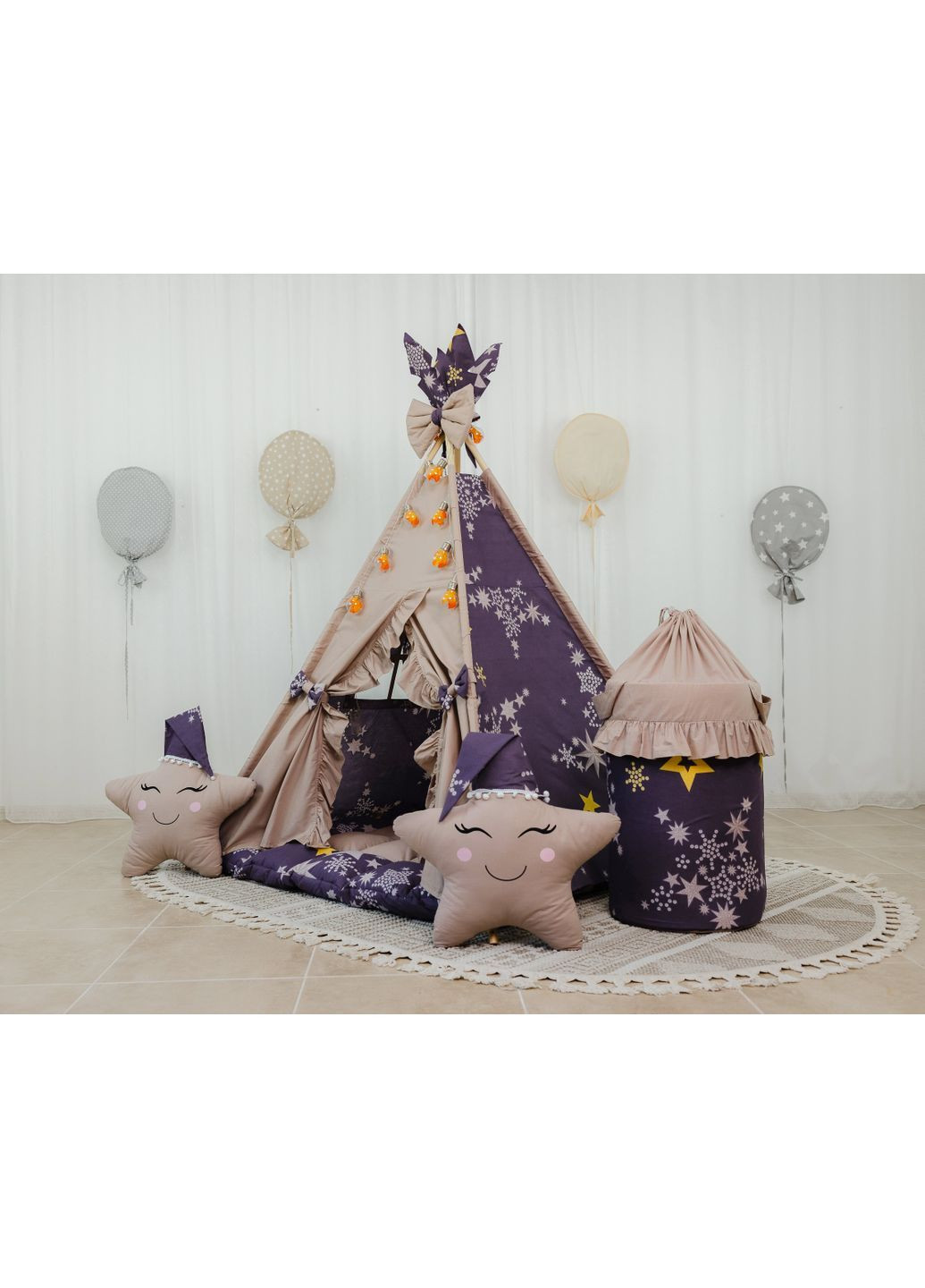 Вігвам для дитини Зоряна мрія з м'яким ковриком та кошик для іграшок No Brand (367254577)