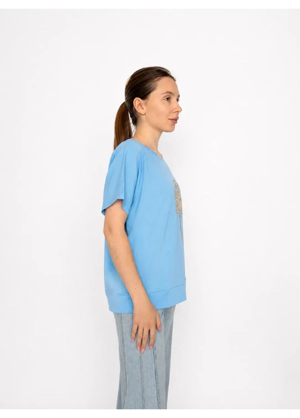 Жіноча футболка з принтом Блакитний M (6543) Pink Daisy - (394967454)