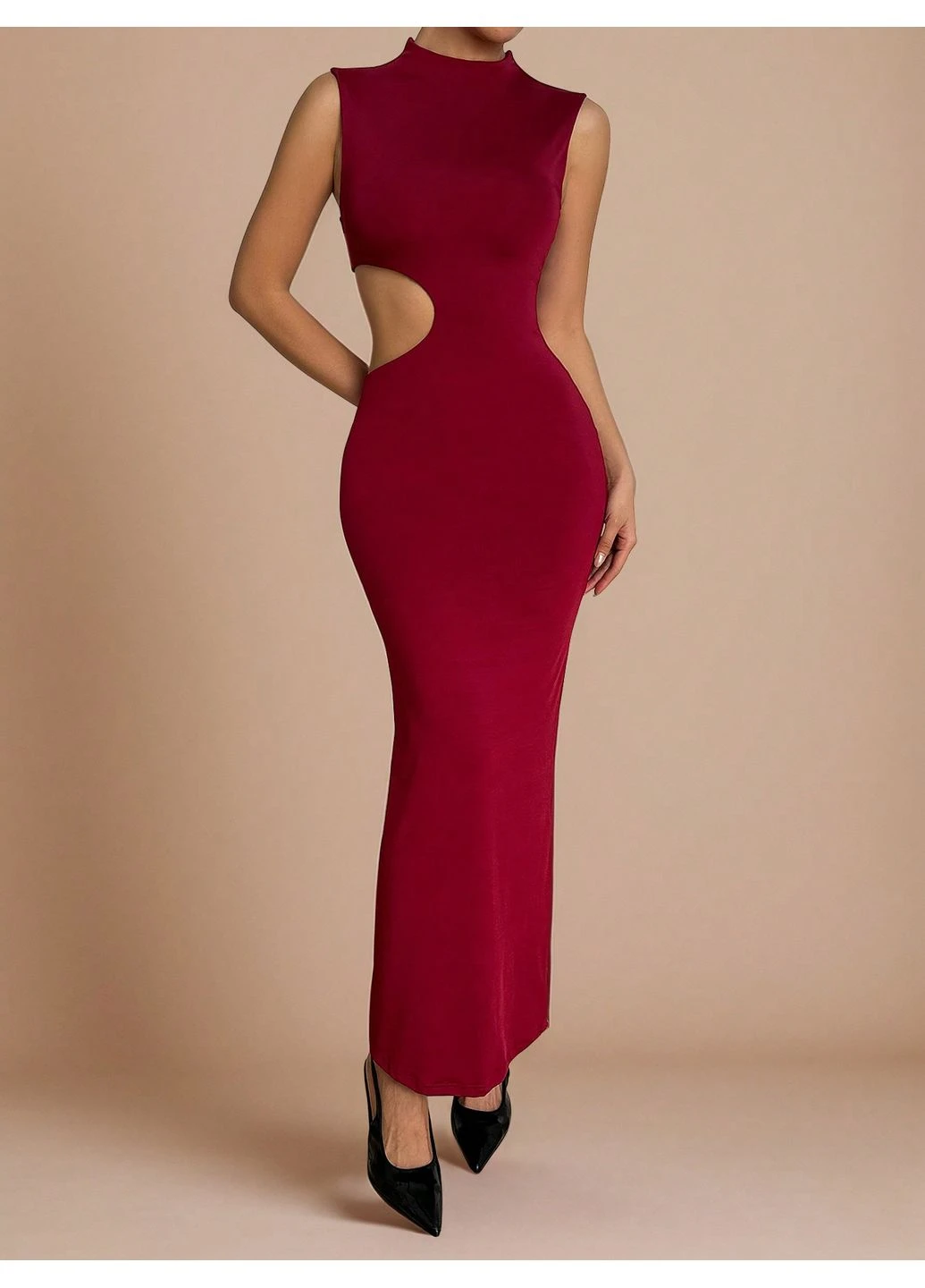 Бордовое платье SHEIN однотонное