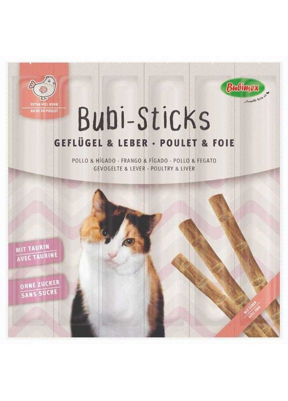 Ласощі Снеки жувальні з птицею і печінкою для котів Bubi Sticks with Poultry and Liver - 30 г Bubimex (327434641)
