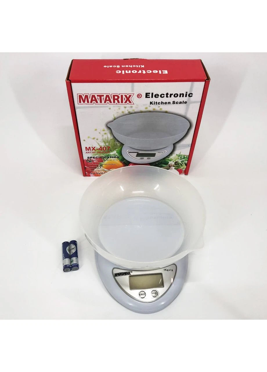 Ваги кулінарні для кухні MX-407 5 кг, Ваги для кухні на батарейках з екраном HW-53 MATARIX (377484349)