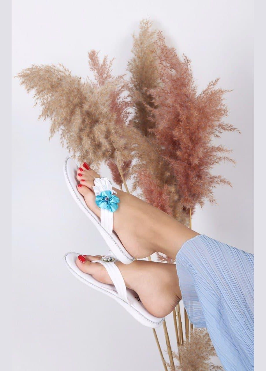 Белые повседневные, пляжные вьетнамки женские белого цвета с цветами No Brand с цветами