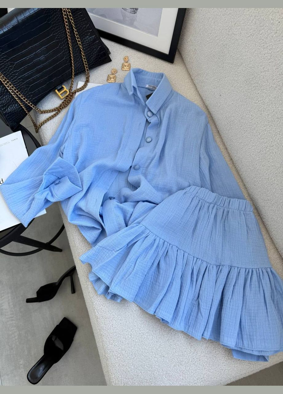 Жіночий костюм сорочка + спідниця з мусліну No Brand Б1436/1437-479/2 (339682644)