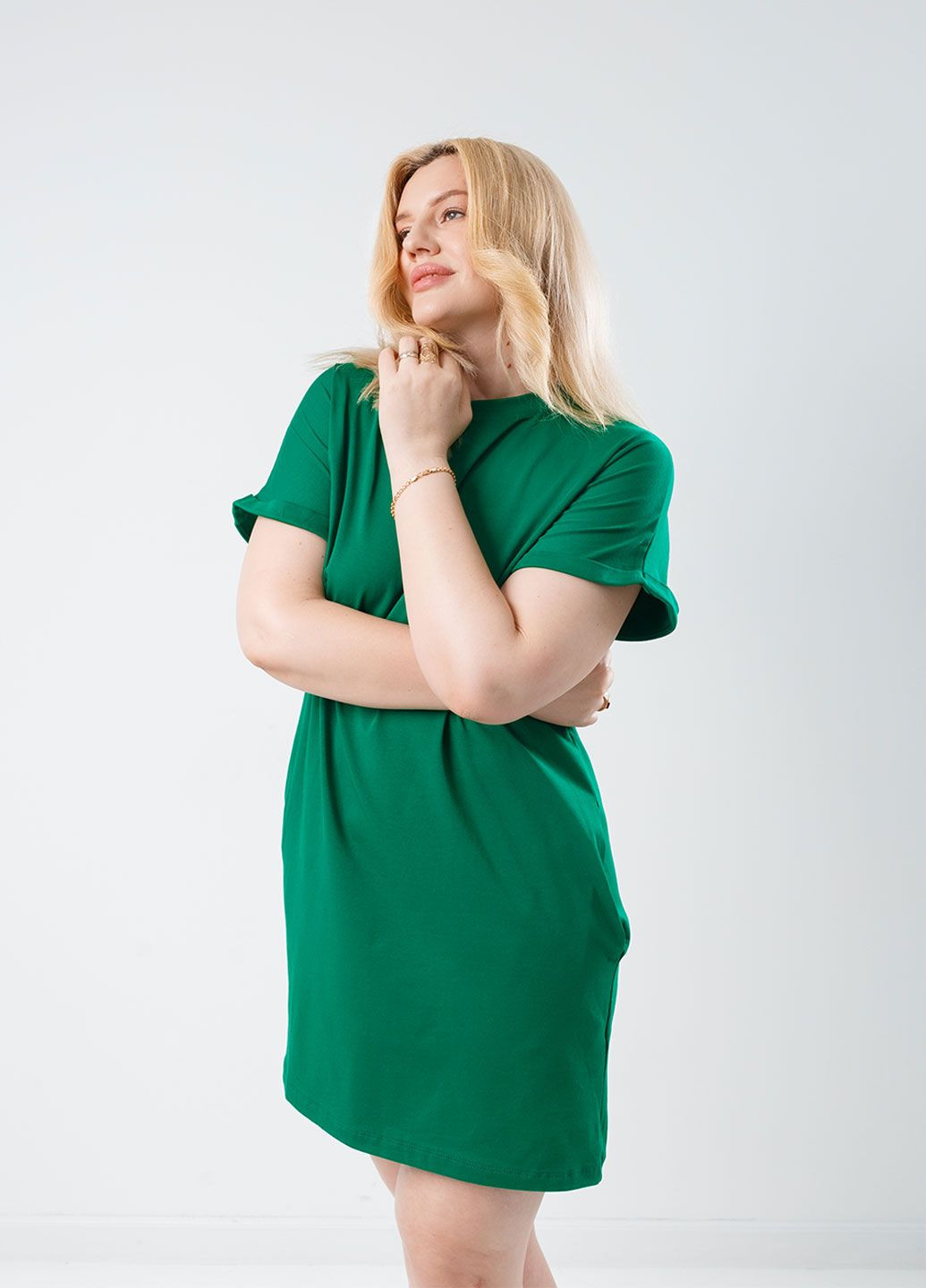 Зелена повсякденний, кежуал літня сукня з кишенями сукня-футболка Fashion Girl однотонна