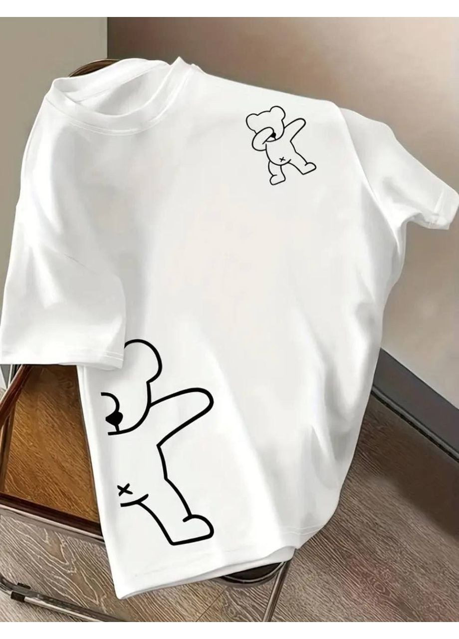 Повсякденна біла oversize футболка з принтом ведмедика No Brand 2744-1 - (359381423)