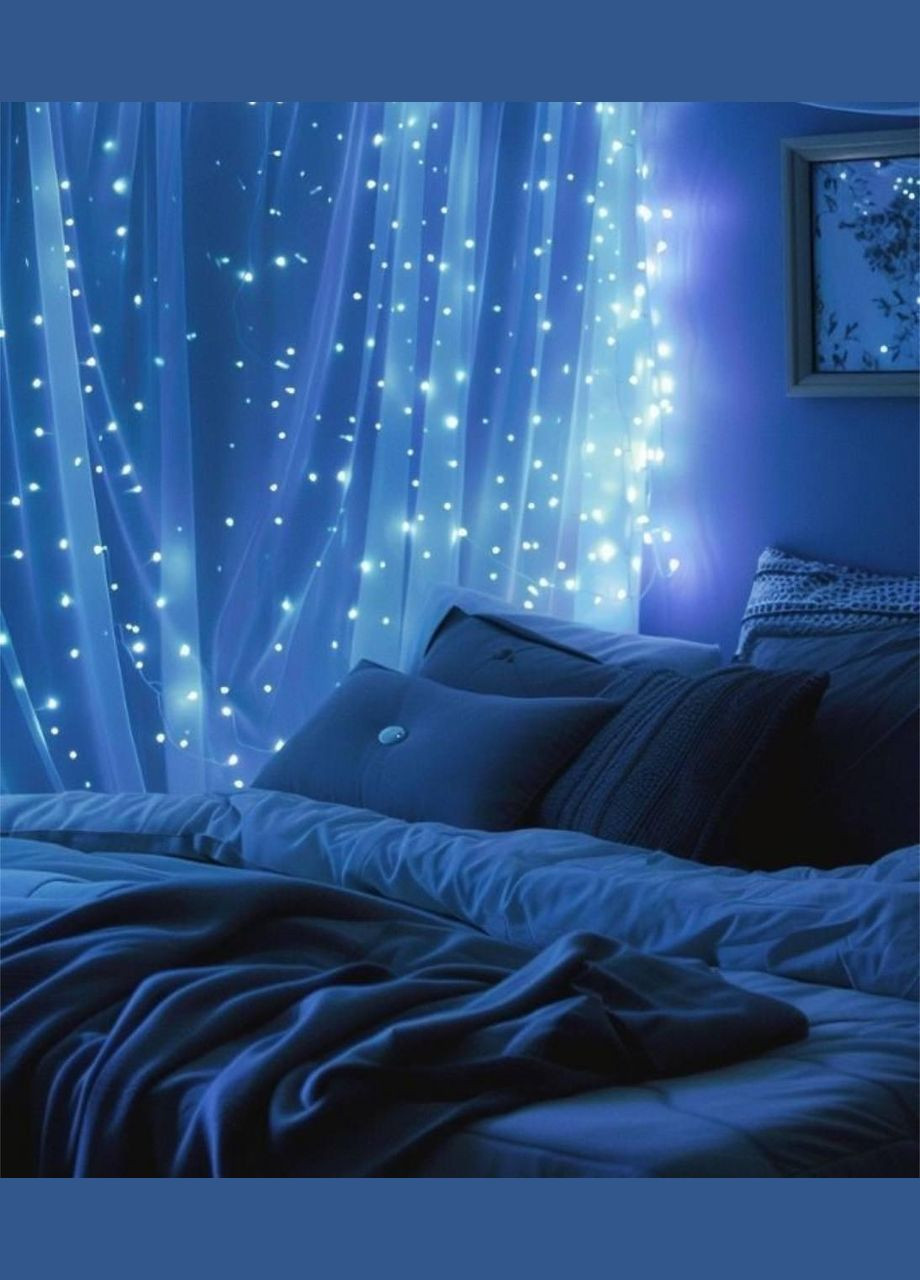 Світлодіодна гірлянда штора роса штора від USB 8 режимів гірлянда завіса з пультом 15 ліній 450 LED 3x3 метри холодний білий China (267499300)