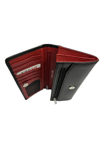 Кошелек женский натуральная кожа черный середина красная Karya (336377977)