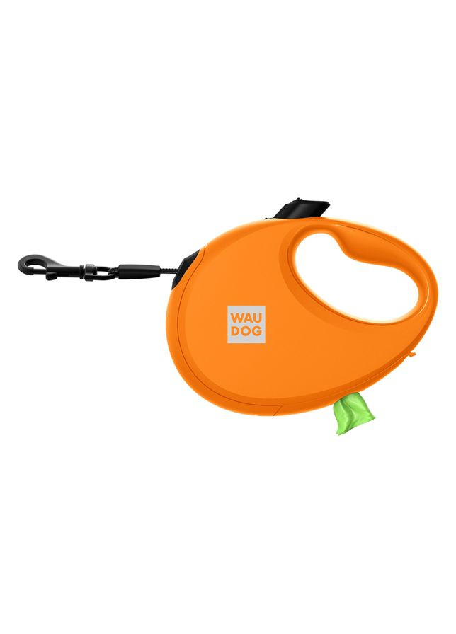 Поводок-рулетка для собак R-leash с контейнером для пакетов, светоотражающая лента, до 40 кг, 5 м, оранжевый WAUDOG (323487127)