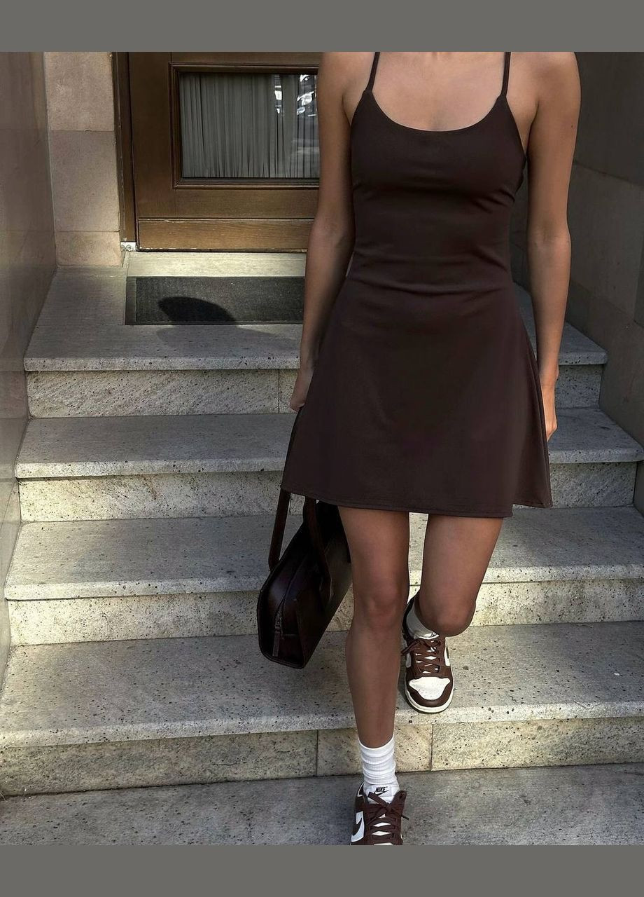 Коричневое повседневный, кэжуал женское темное-мокко платье No Brand однотонное