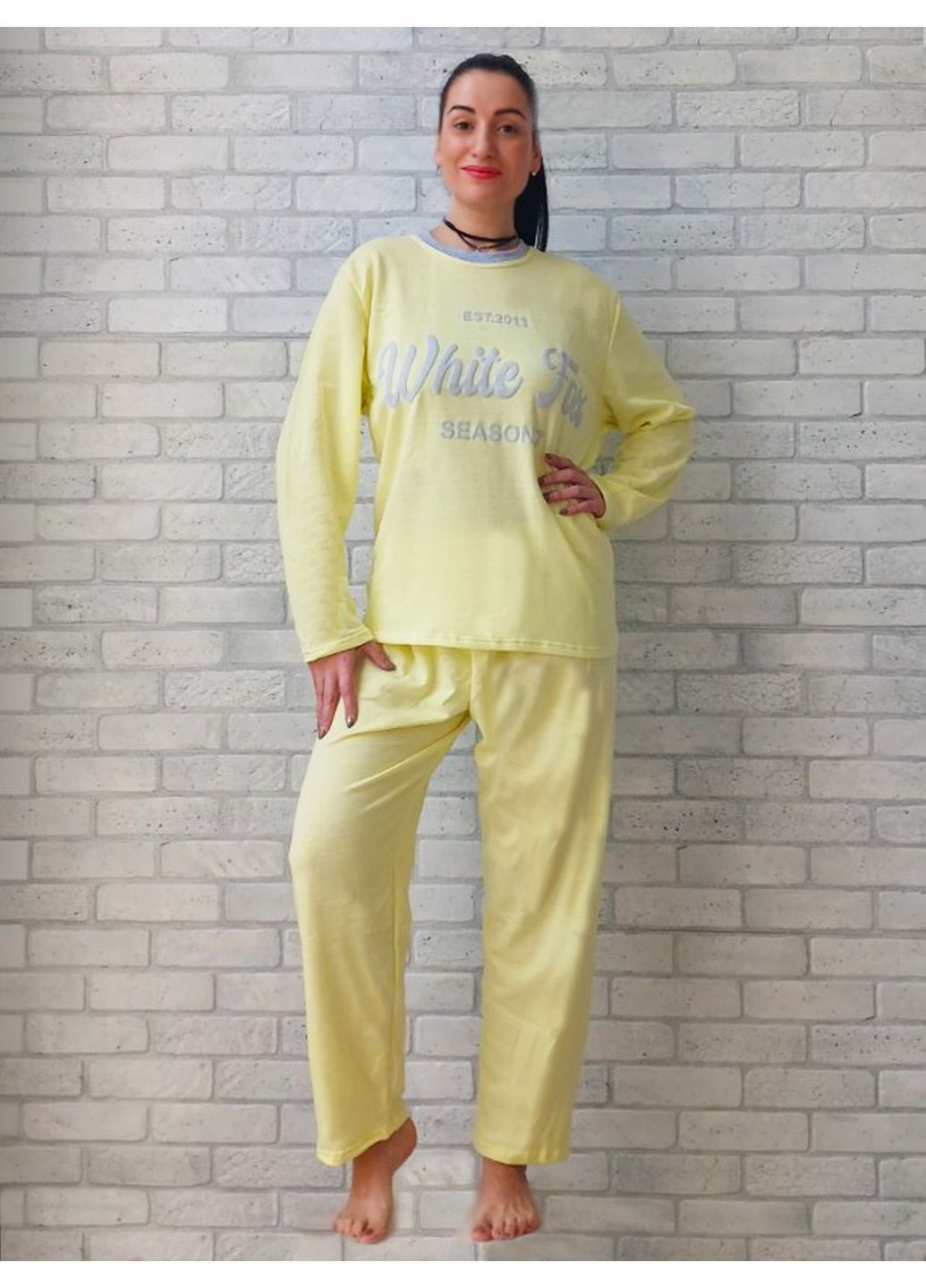 Жовта тепла жіноча піжама батал великий розмір з начосом No Brand