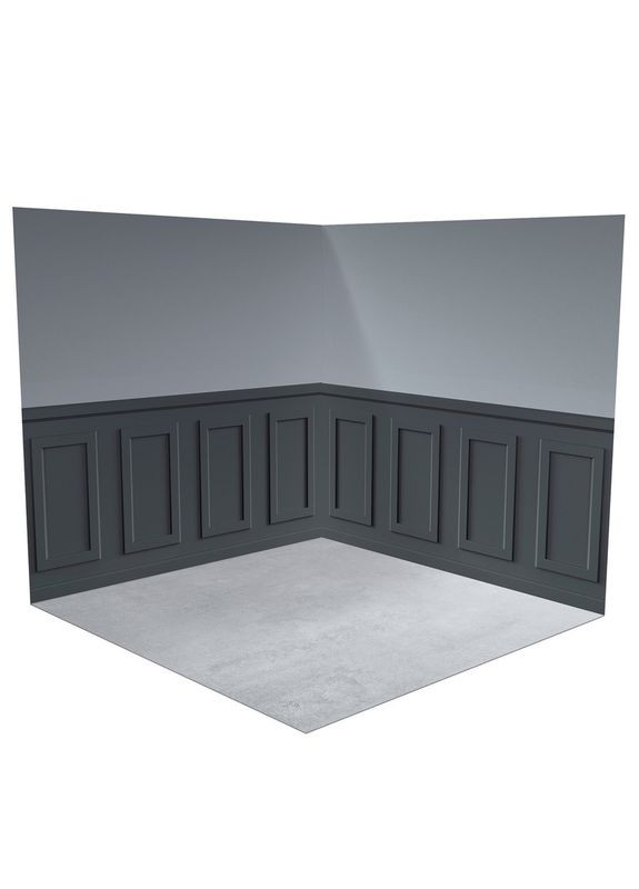 Угловой виниловый фотофон 3D, тёмная панельная стена с молдингами, пол серый и тёмный бетон, 70×70 см, №58389 PhotoVinyl (354377311)