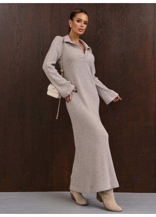 Сіра повсякденний, ділова, кежуал елегантна довга сукня No Brand однотонна