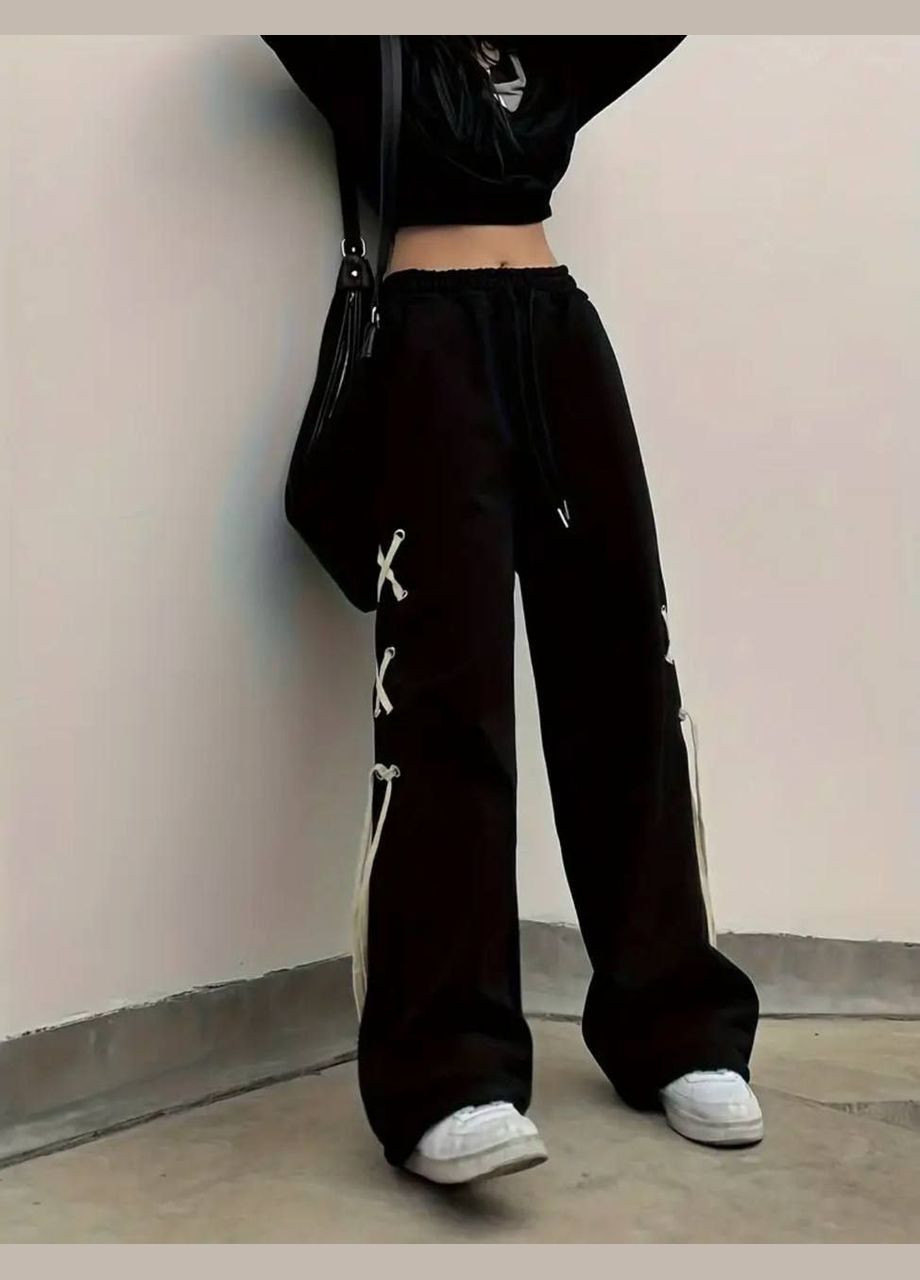 Чорні повсякденні штани з бантиками, стильні та зручні для щоденного носіння. No Brand 2726 (326597327)