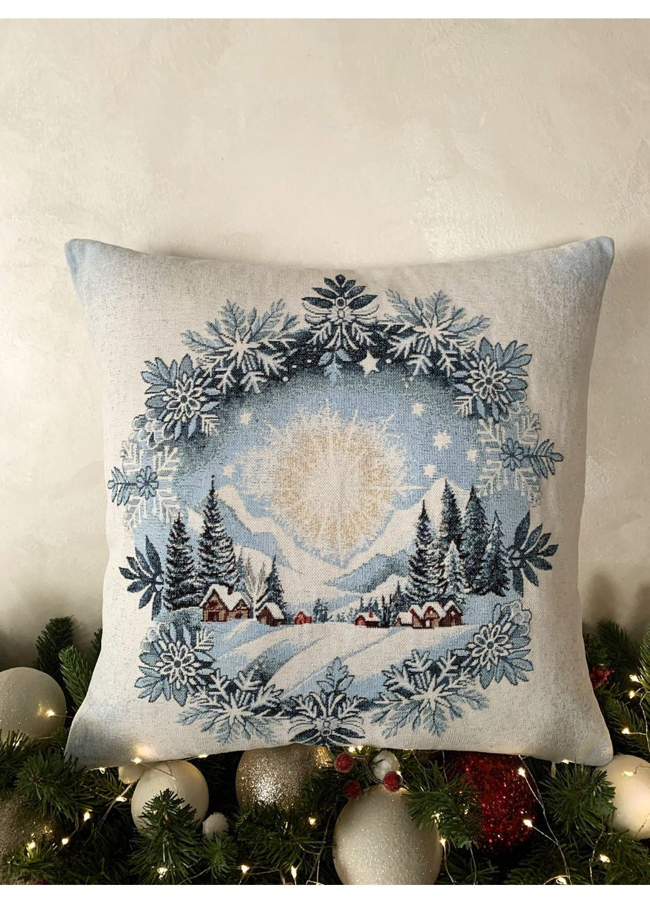 Наволочка Новорічна “Зимова казка” 45х45 см двостороння гобеленова No Brand (363975907)