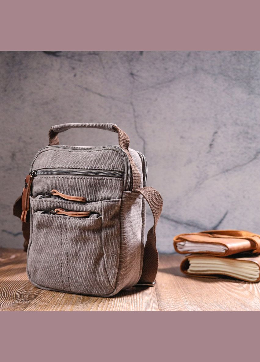Чоловіча текстильна сумка через плече сіра кросбоді 21244 Vintage (329197947)