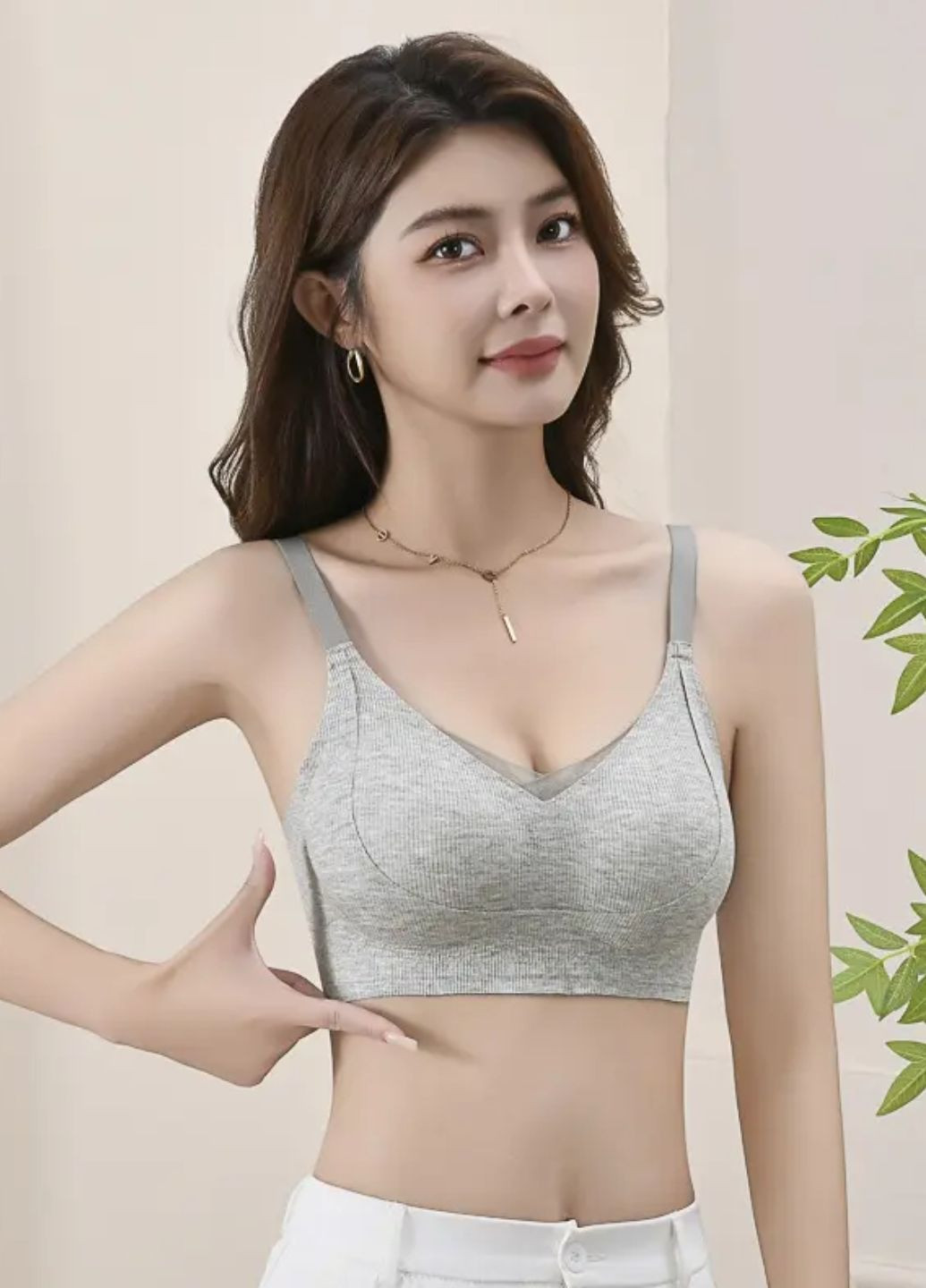 Серый топ формированный женский бесшовный бюстгальтер в рубчик infinite comfort (1530-75-01) Macarena без косточек