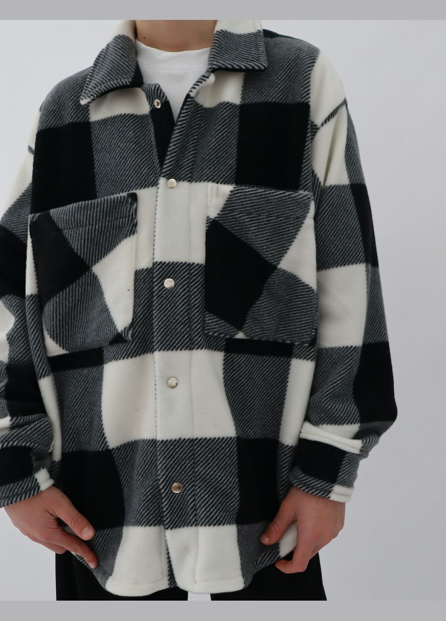 Черно-белая повседневный, кэжуал рубашка в клетку No Brand с длинным рукавом