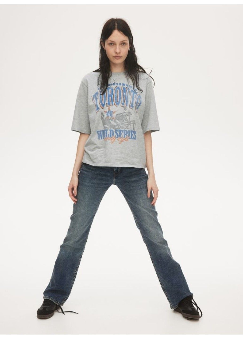 Жіноча футболка оверсайз з принтом Н&М (57544) XS Сіра H&M - (300099426)