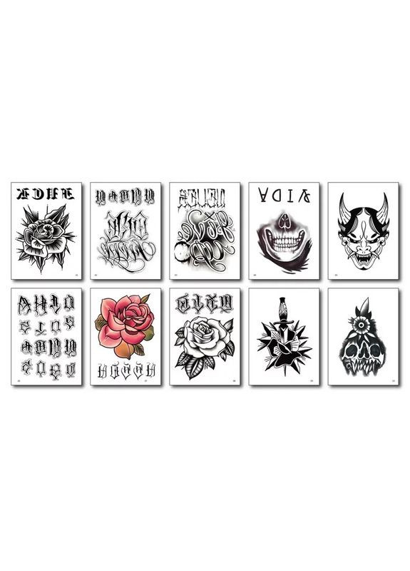 Тимчасове тату комплект на кисть 10 ескізів Tattoo (367623591)