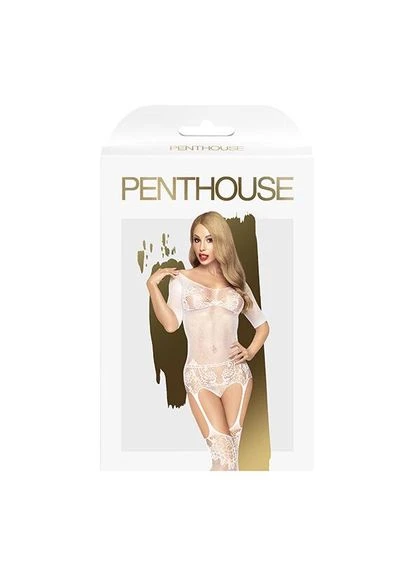 Бодистокинг с закрытым боди и чулками Sugar Drop - CherryLove Penthouse белый нейлон, эластан
