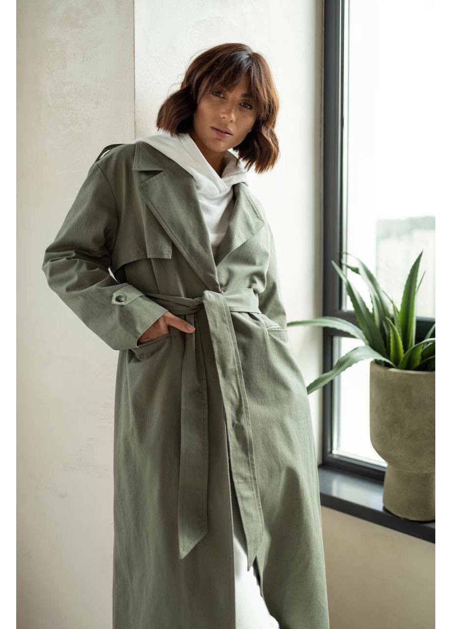 Оливкове (хакі) демісезонне Жіночий тренч NEXT з кишенями та поясом (mil419) milirud