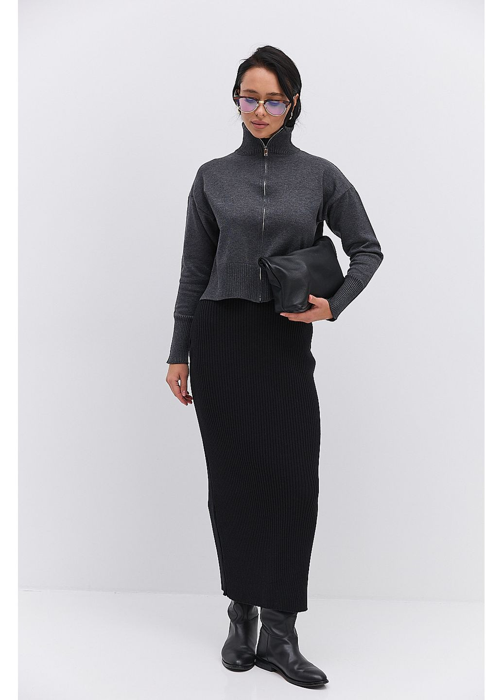 Жіноча в`язана кофта на блискавці з високим коміром Arjen (366748804)