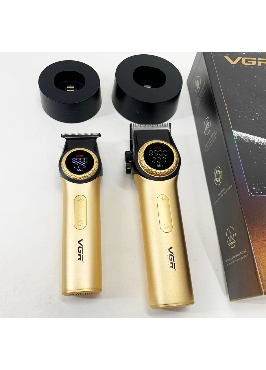 Набір 2 в 1 V-001 V-977 GOLD, акумуляторна машинка для стрижки та триммер. Колір: золотий VGR (364666067)
