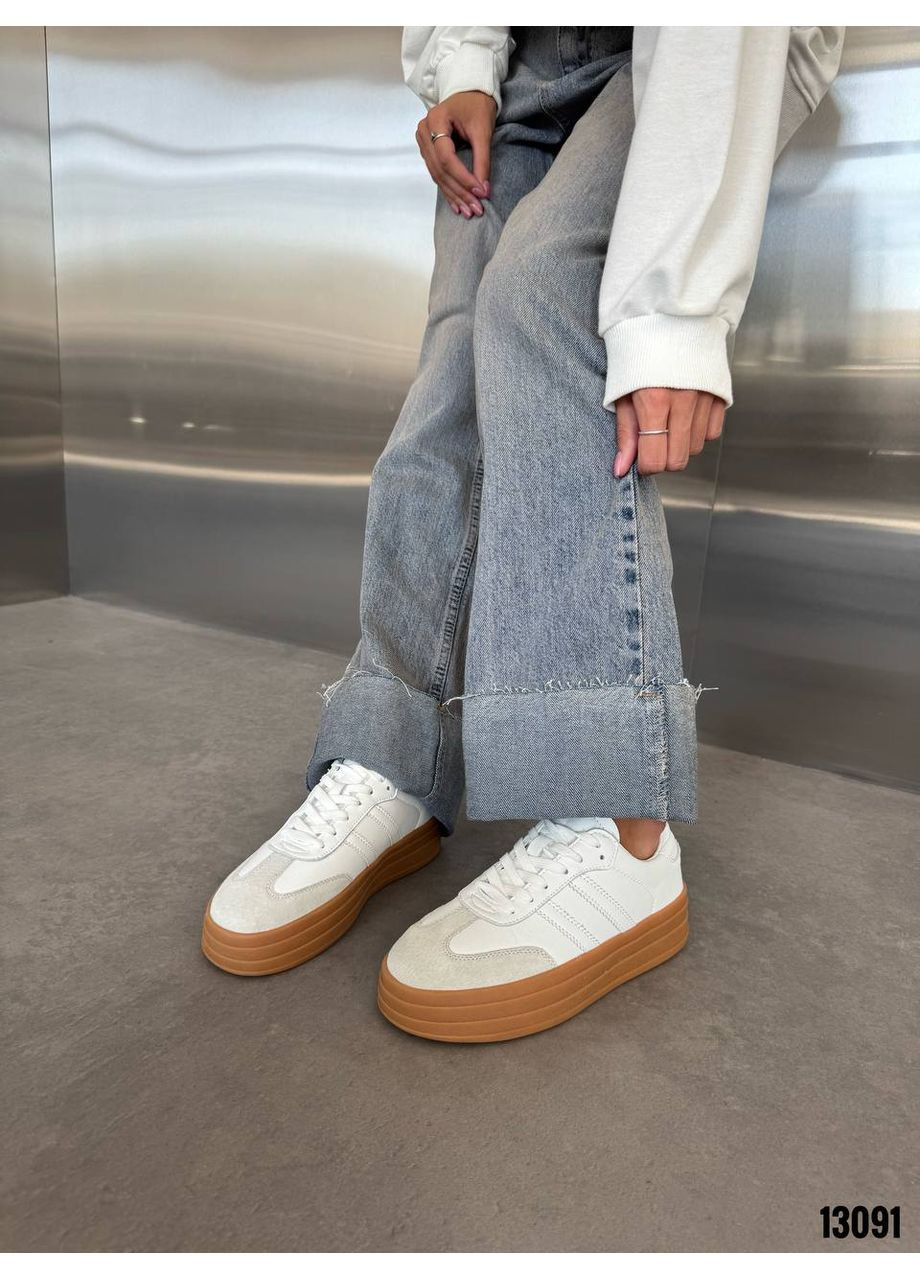 Білі кеди жіночі шкіряні з замшею, комбіновані No Brand