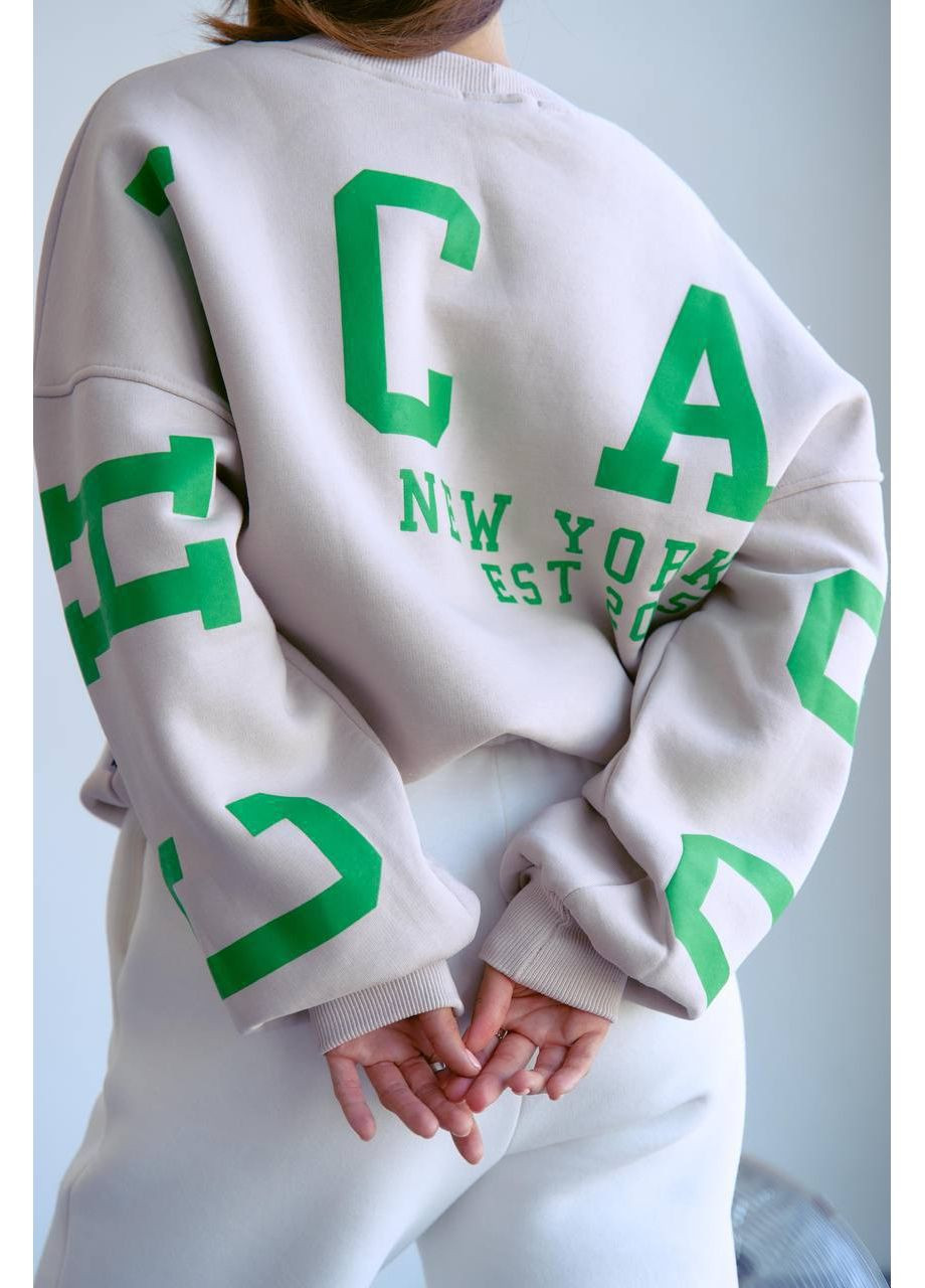 Бежевий світшот жіночий — замір в описі Vione абстрактний без декору (368708894)